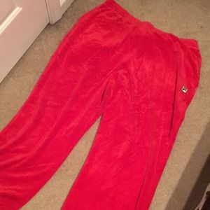 Red velour fila sweatpants